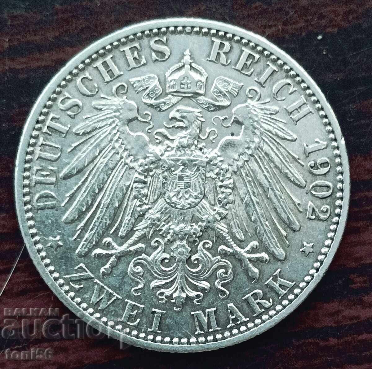 Γερμανία - Βάδη, 2 μάρκα 1902 ασήμι με τιμή 85.00 BGN | € 43.46