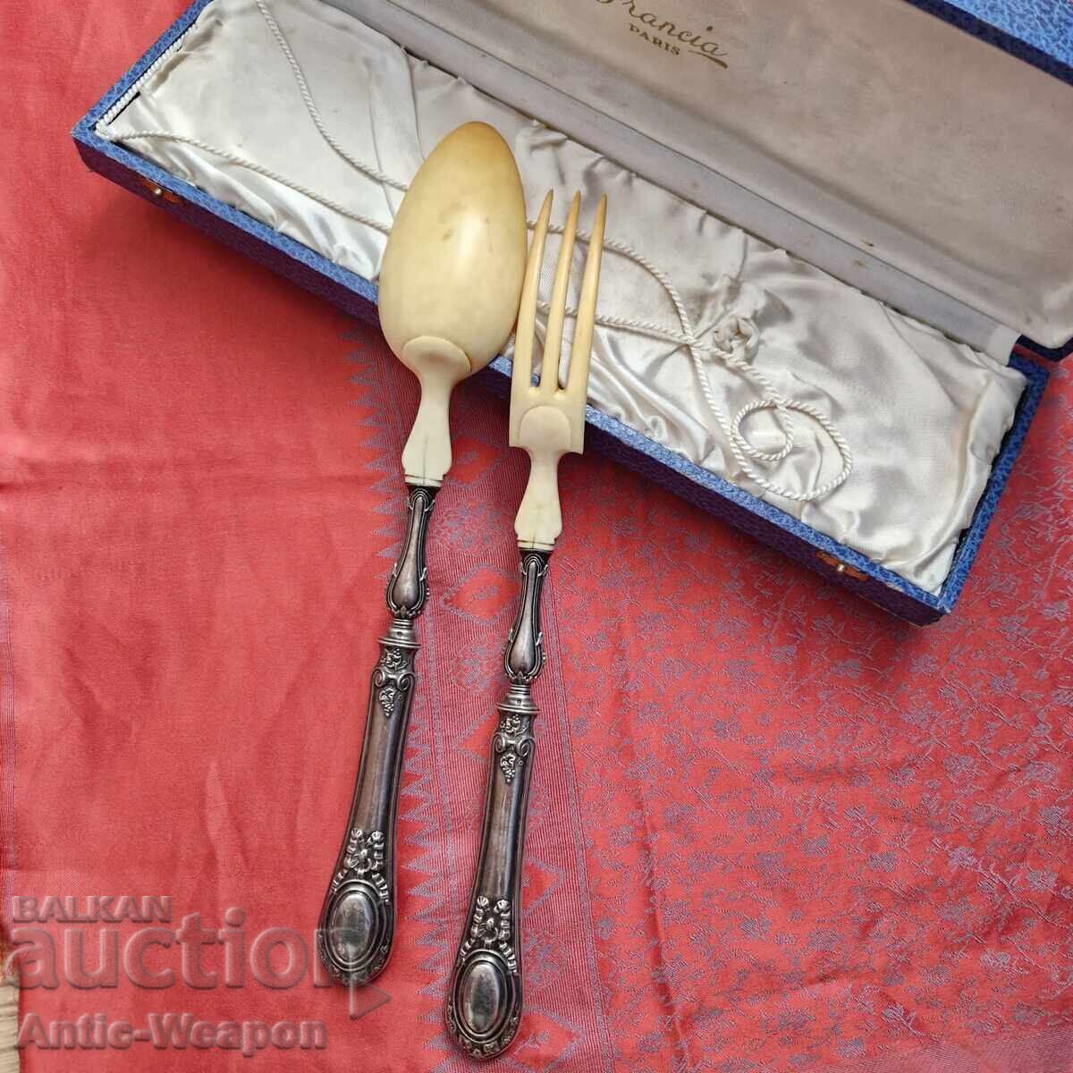 Silver and Ivory - Antique French Salad Set