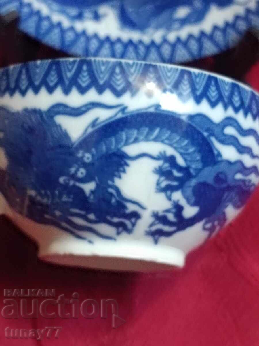 Japanese vintage cup with saucer in cobalt blue dragon - 7