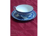 Cană vintage japoneză cu farfurioară, cu dragon cobalt albastru