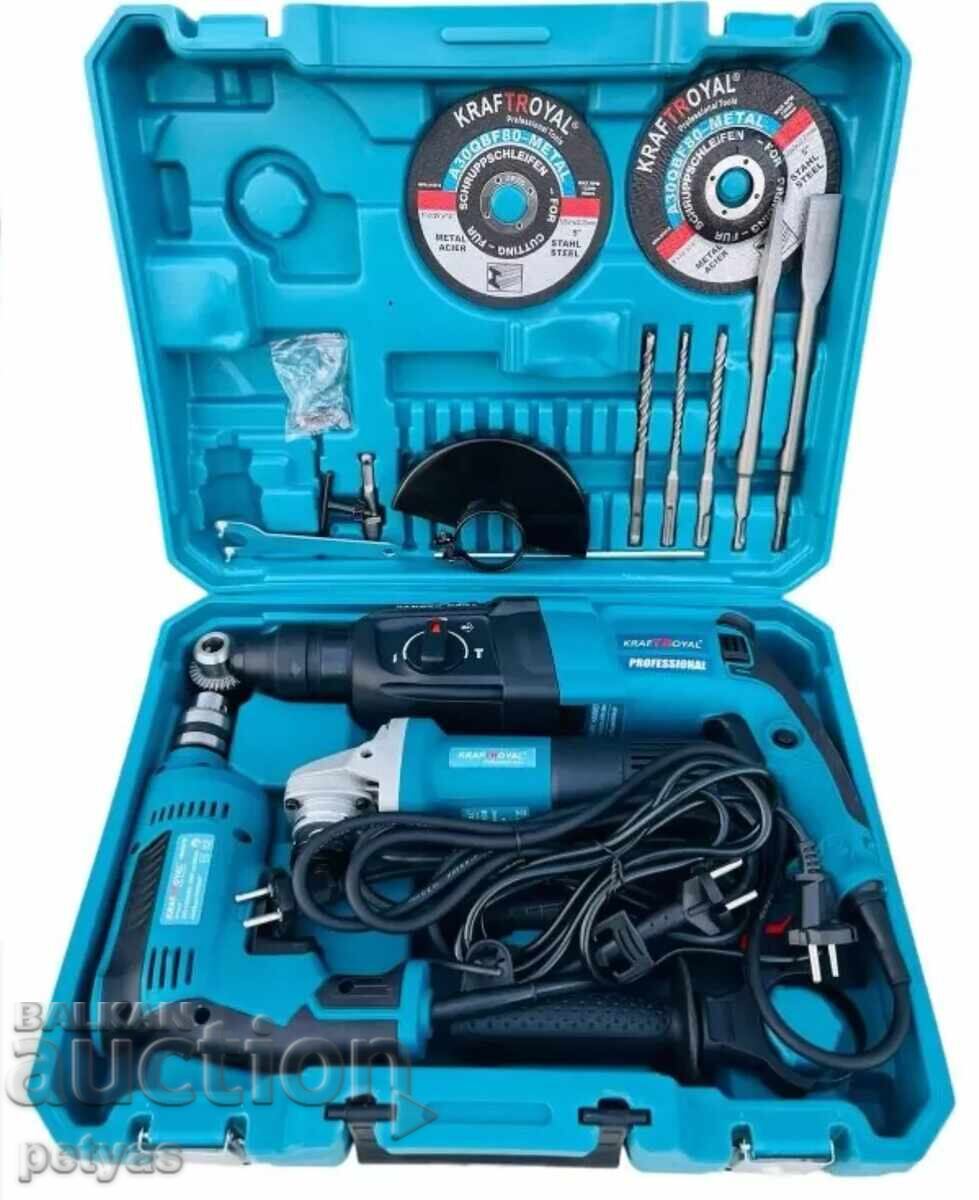 3 în 1 Ciocan rotopercutor, Polizor unghiular 125mm și Mașină de găurit 1400W cu preț 155.50 BGN | € 79.51