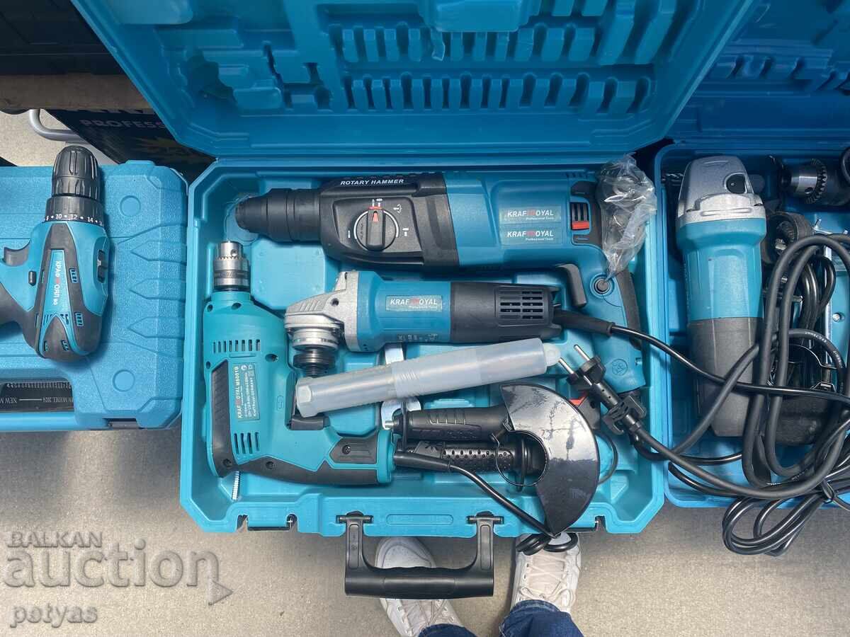 Livrarea 3 în 1 Ciocan rotopercutor, Polizor unghiular 125mm și Mașină de găurit 1400W