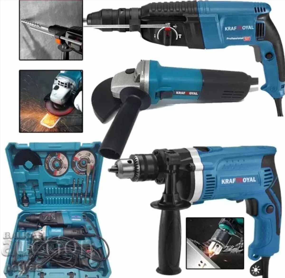 3 în 1 Ciocan rotopercutor, Polizor unghiular 125mm și Mașină de găurit 1400W