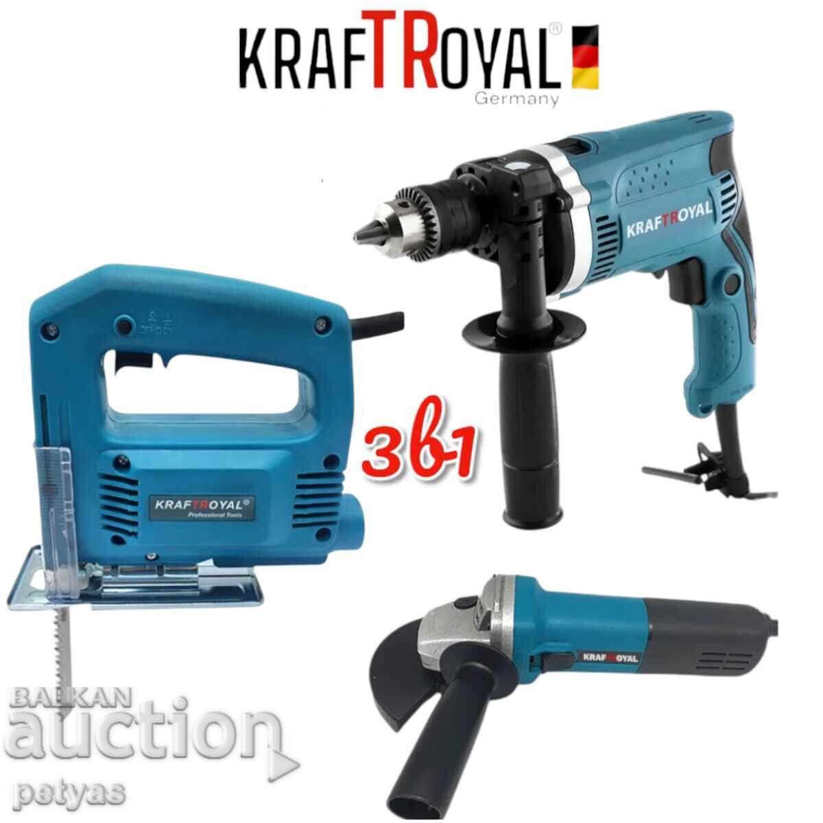3 în 1 Polizor unghiular, Mașină de găurit și Fierăstrău sabie KRAFTROYAL cu preț 123.50 BGN | € 63.14 3 în 1 Polizor unghiular, Mașină de găurit și Fierăstrău sabie KRAFTROYAL cu preț 123.50 BGN | € 63.14