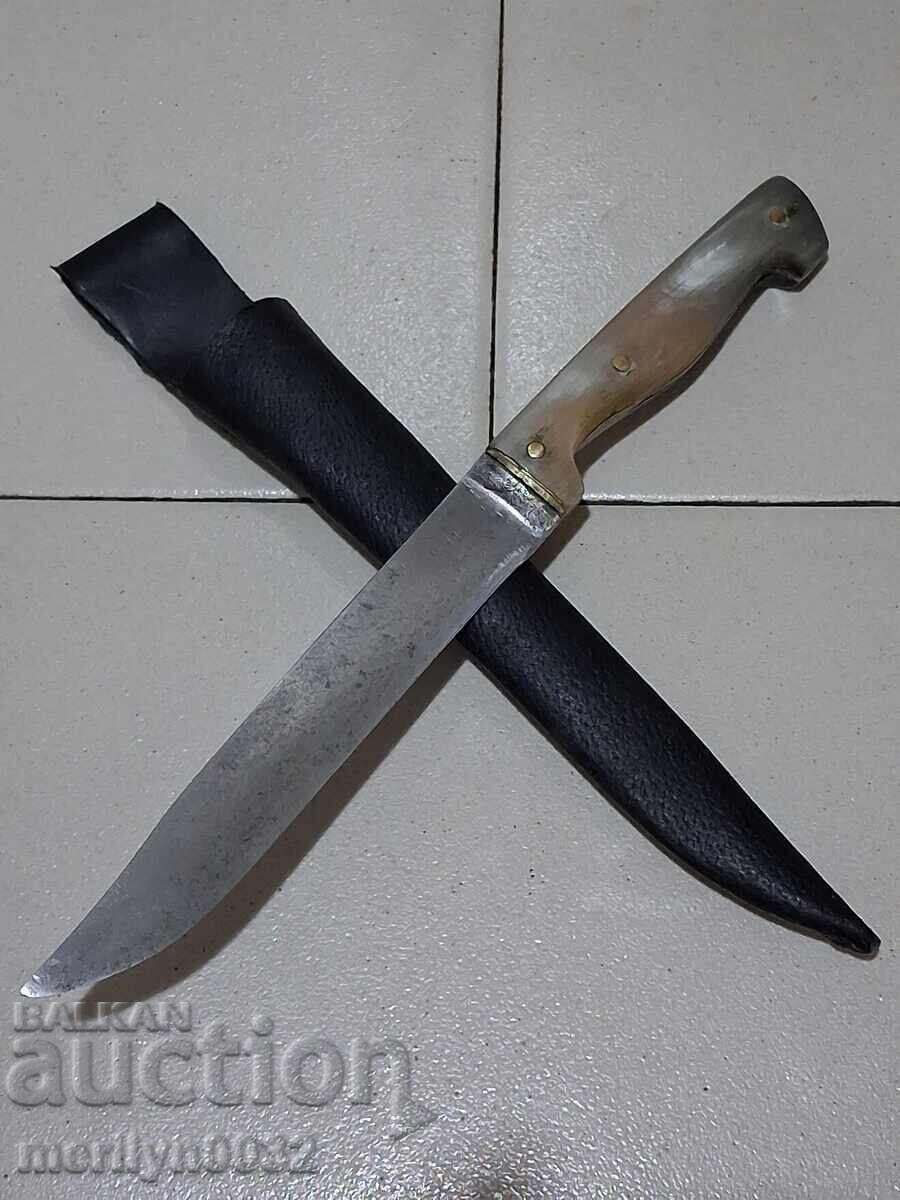 Hand-forged knife with engravings, horn handle without a sheath (shark-like) - 6