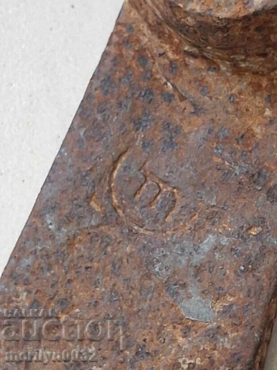Auction  Old forged turnhoe, wrought iron, hoe, blade, axe