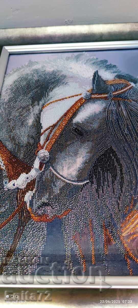 Auction Gobelin with sewn beads "The Proud One" Auction Gobelin with sewn beads "The Proud One"