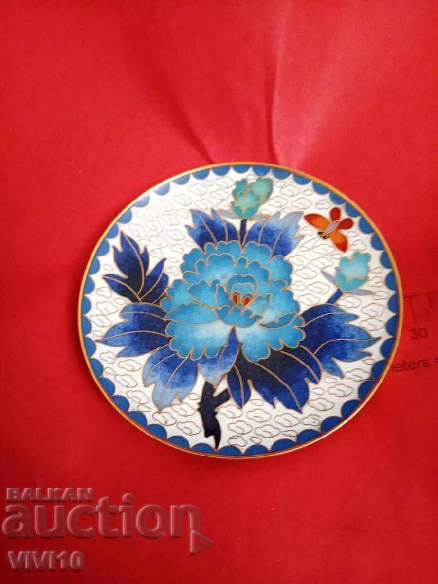 Antique plate, enamel, cloisonné