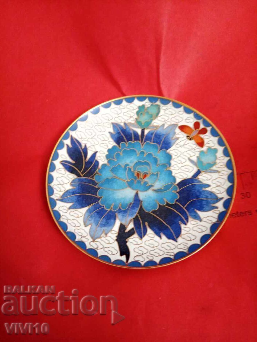 Antique plate, enamel, cloisonné