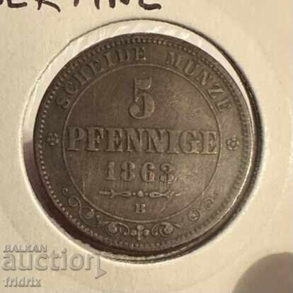 Germany Saxony 5 pfennig 1863 Germany Saxony 5 pfennig 1863
