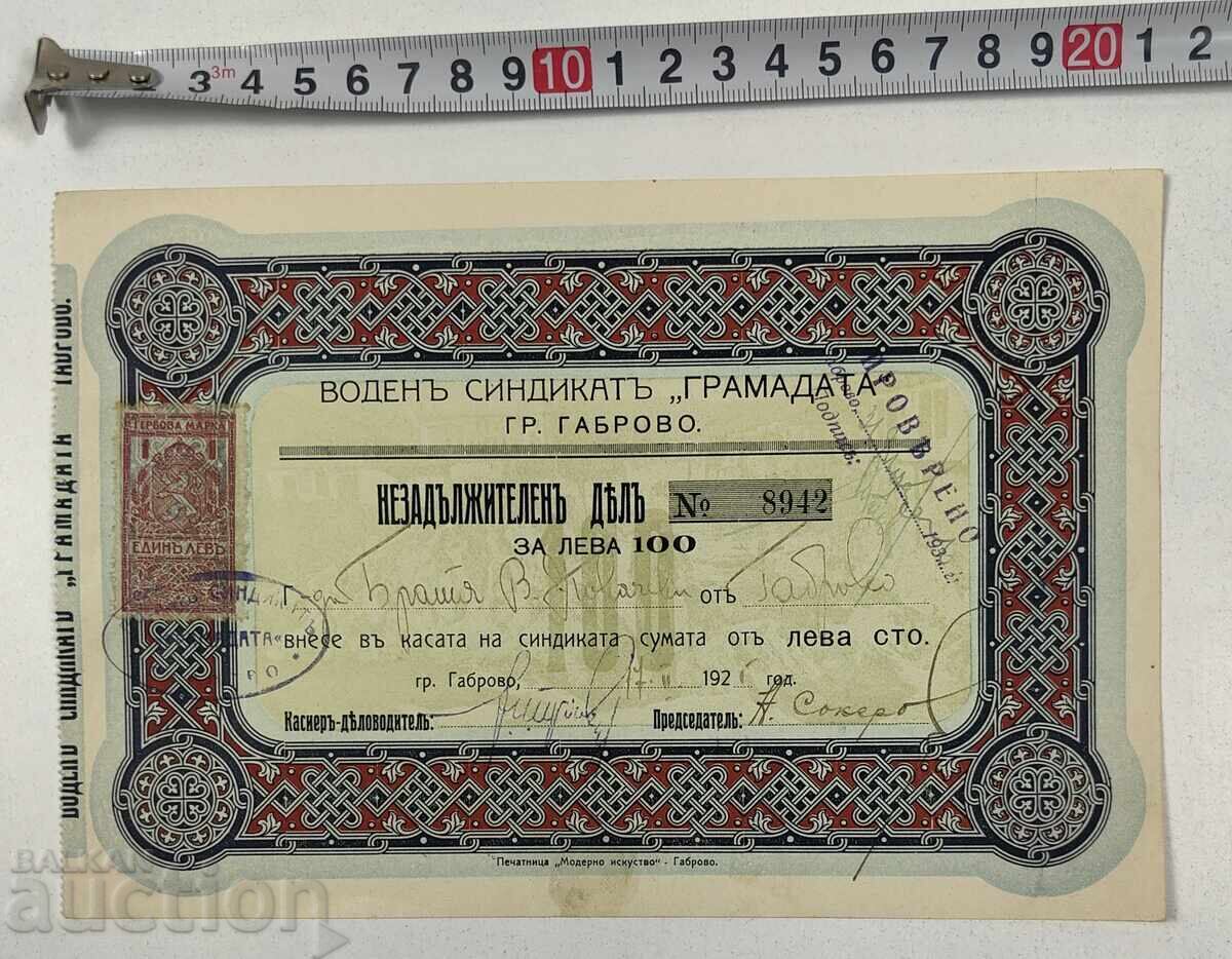 ВОДЕН СИНДИКАТ ГРАМАДАТА СТАРА АКЦИЯ ДОКУМЕНТ ДЯЛ ОБЛИГАЦИЯ