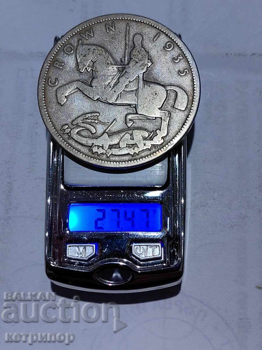 1 крона краун Великобритания 1935 г сребърна 1 крона краун Великобритания 1935 г сребърна