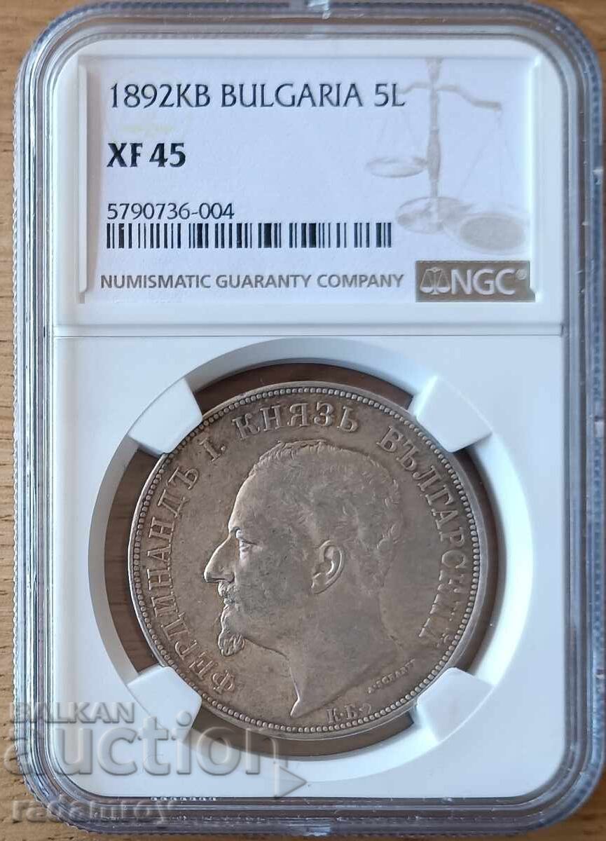 5 lei 1892 XF45 NGC