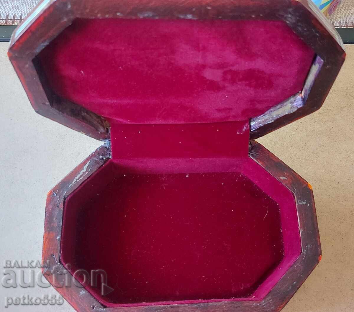 Cutie veche de lemn pentru bijuterii sidef Intarsie - 5