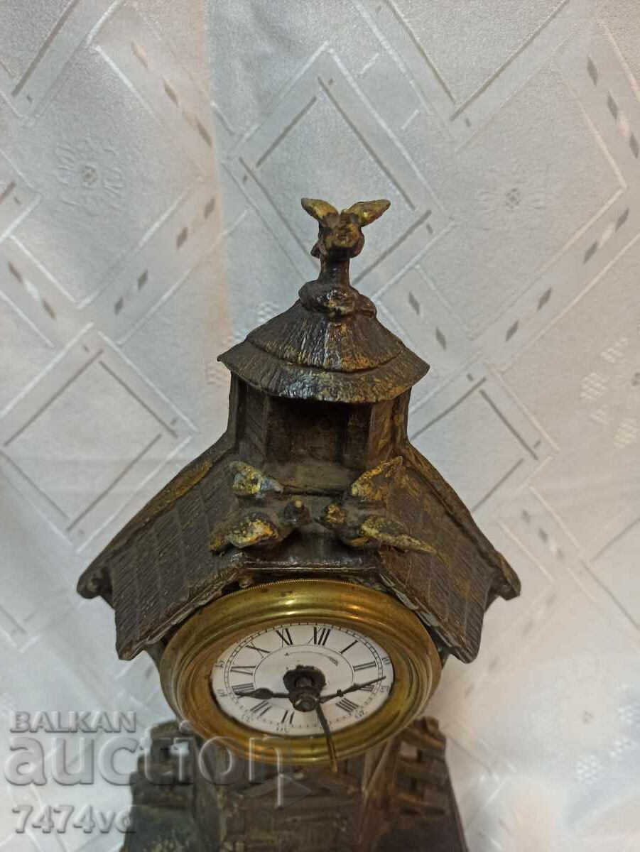 Delivery of Old antique fireplace clock, porcelain dial 1879