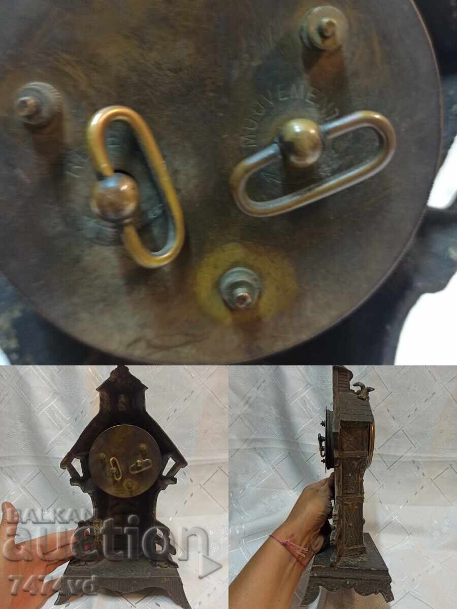 Old antique fireplace clock, porcelain dial 1879 - 7