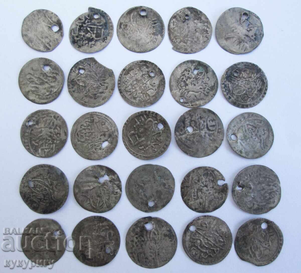 Auction 99 old Ottoman silver akche coins for jewelry for a folk costume Auction 99 old Ottoman silver akche coins for jewelry for a folk costume