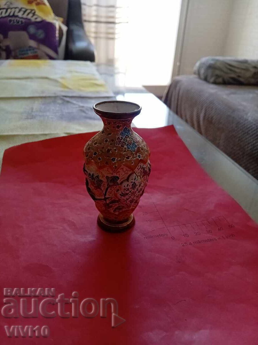 Vază veche email, bronz 10cm
