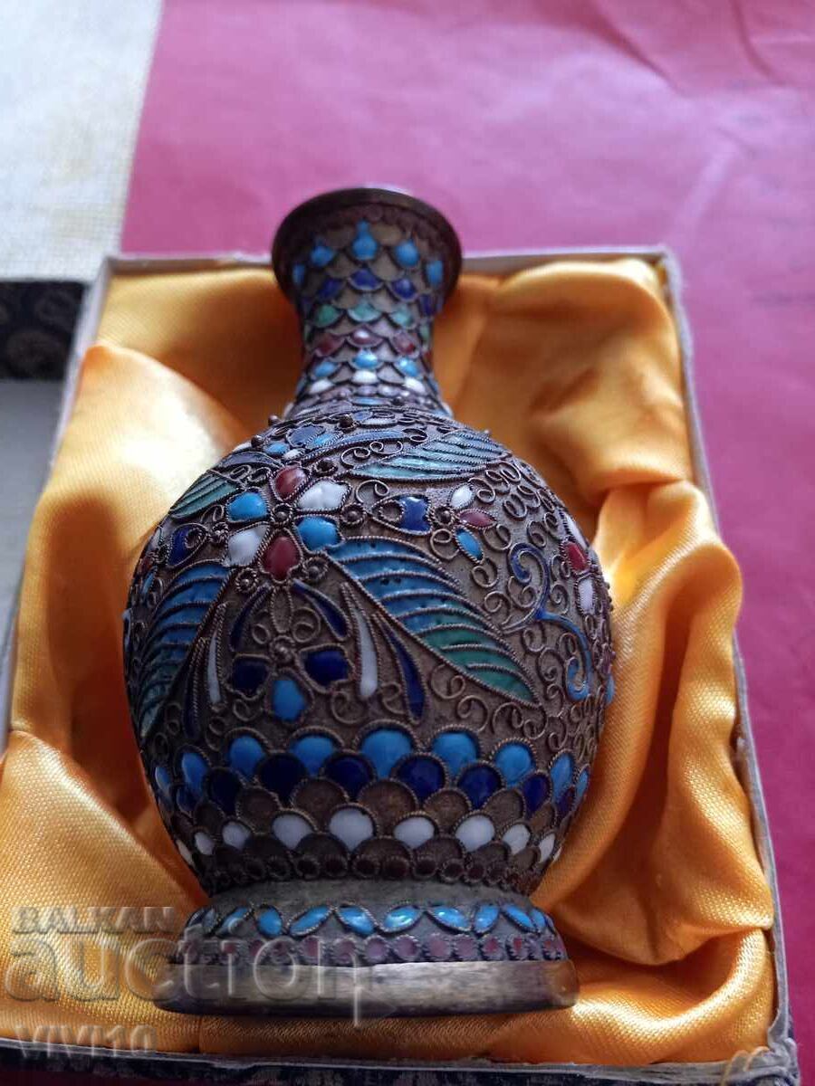 Αρχαίο βάζο σμάλτου, cloisonné 10cm Αρχαίο βάζο σμάλτου, cloisonné 10cm