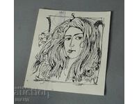 Desen vechi de maestru, tuș, portret chip feminin