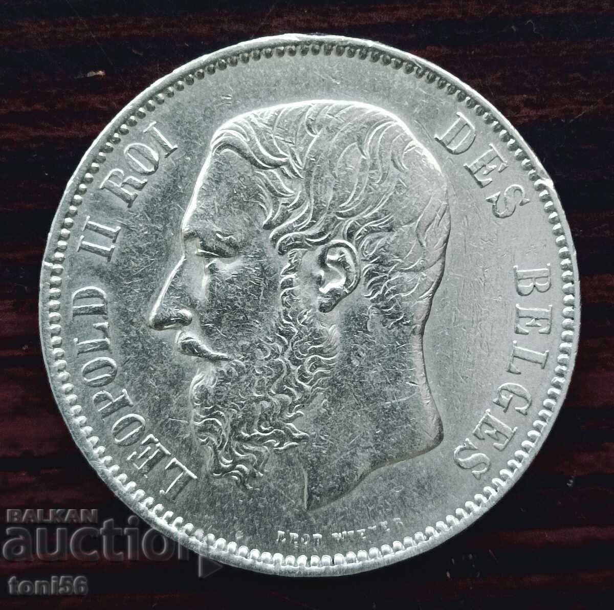 Belgia 5 franci 1873 Leopold II, aUNC cu preț € 60.00 | 117.35 BGN