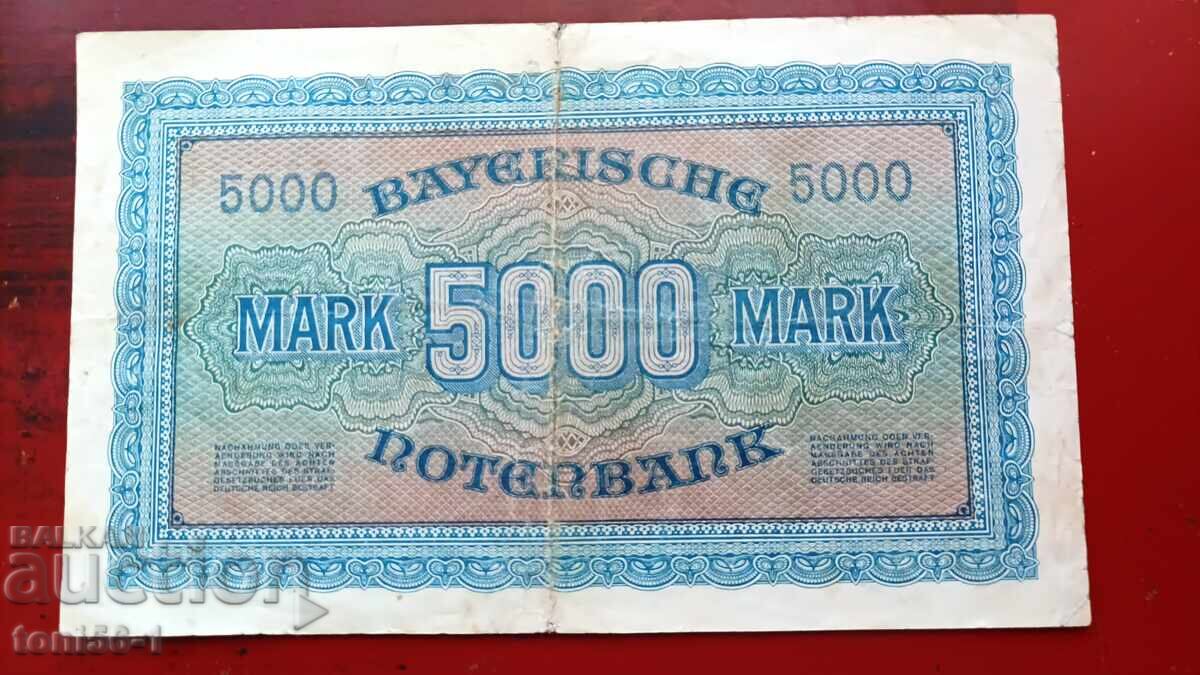 Germany, Bavarian Banknote 5000 Mark 1922 with price 9.00 BGN | € 4.60