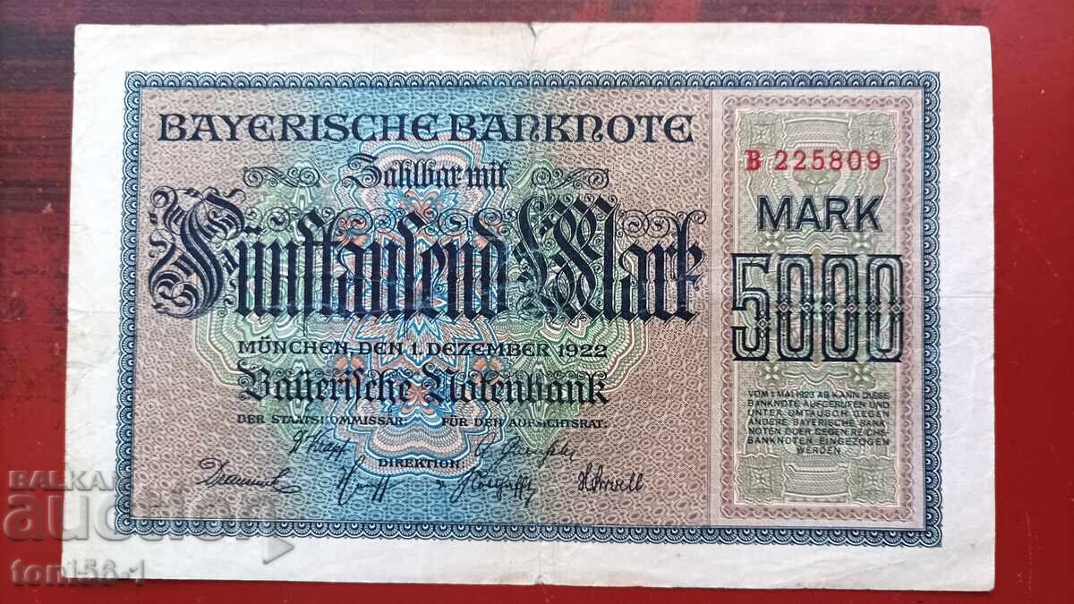 Germany, Bavarian Banknote 5000 Mark 1922
