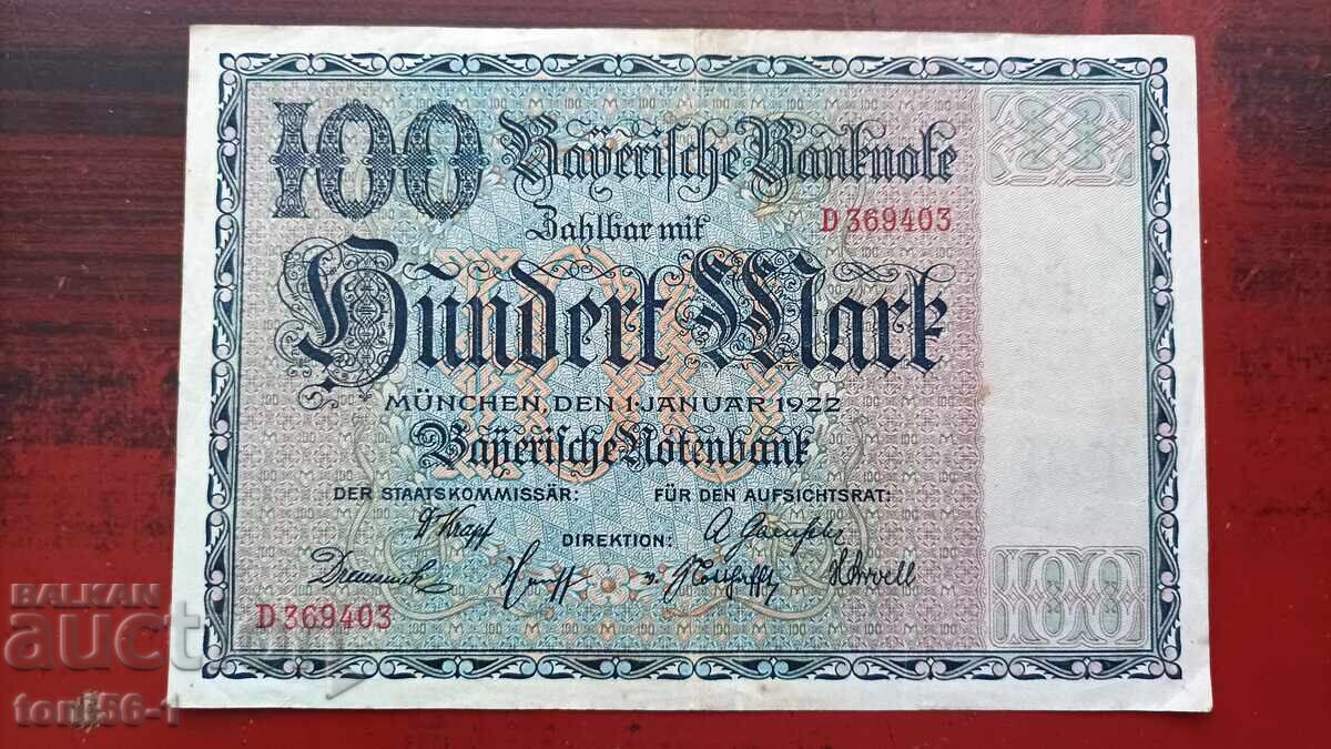 Germany, Bavarian Banknote, 100 Mark 1922