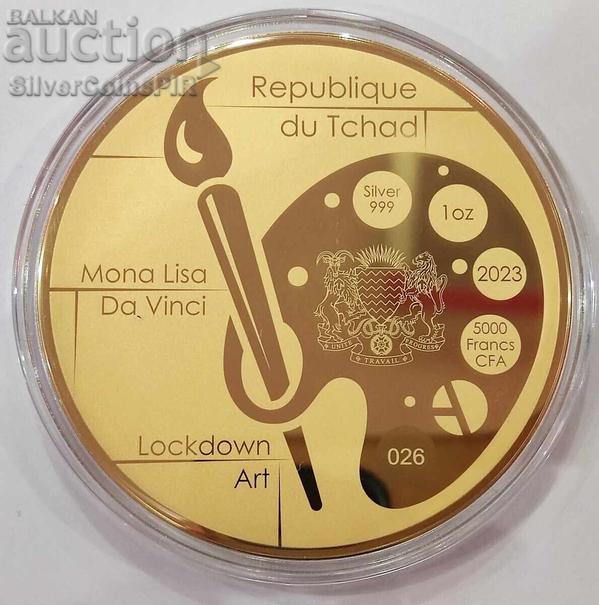 Livrarea Argint 1 oz Mona Lisa 2023 Artă Pandemică Ciad Livrarea Argint 1 oz Mona Lisa 2023 Artă Pandemică Ciad