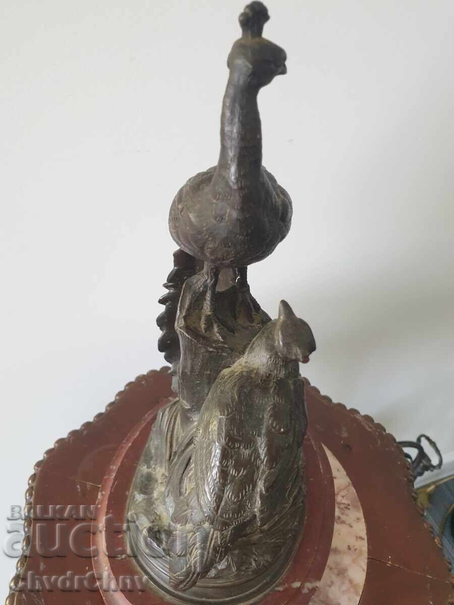 Veche sculptură/figură franceză din bronz cu păuni - 5