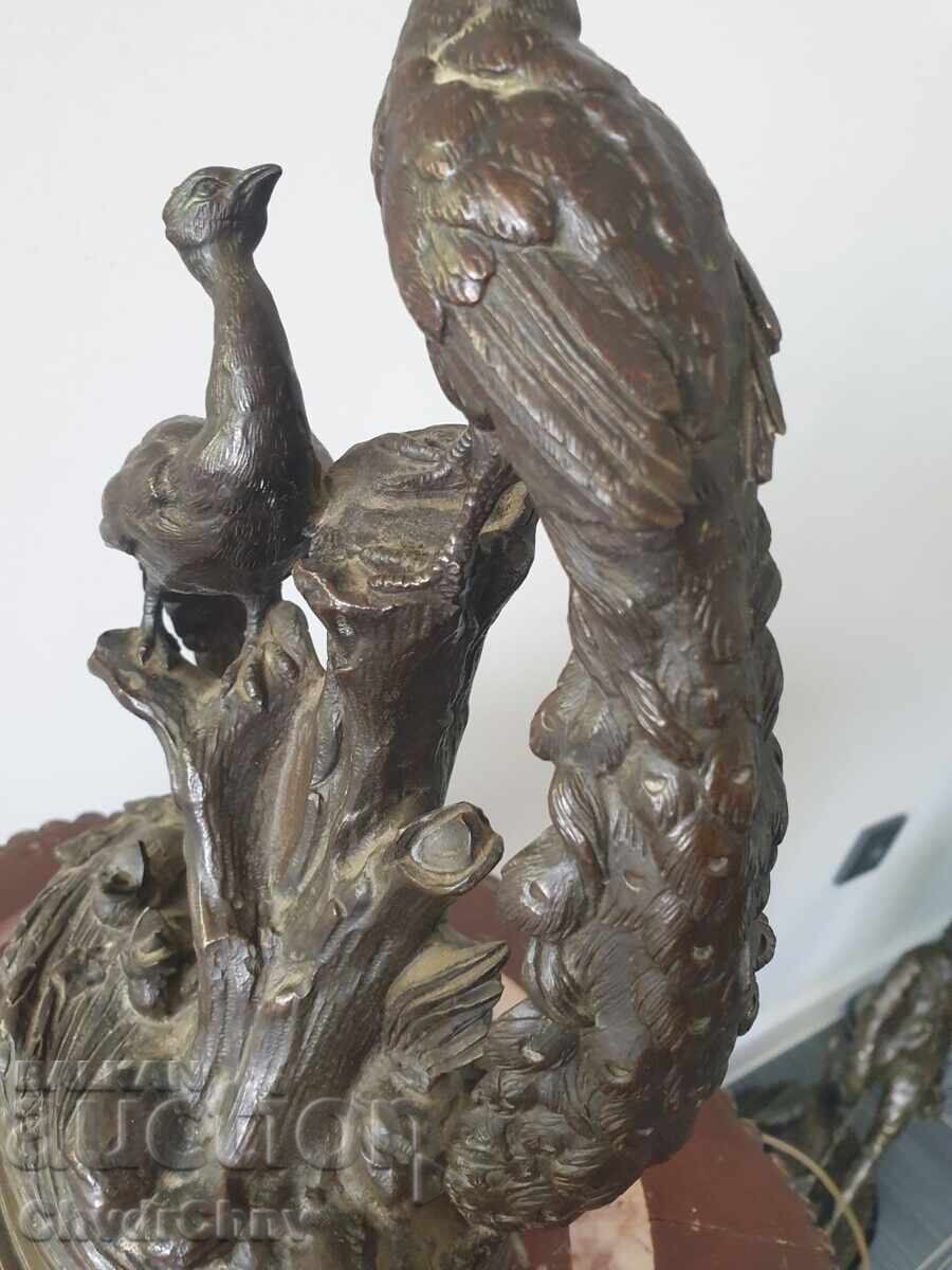 Veche sculptură/figură franceză din bronz cu păuni - 6