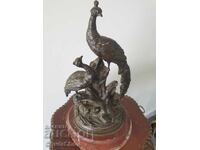 Old French bronze sculpture/figure of peacock birds
