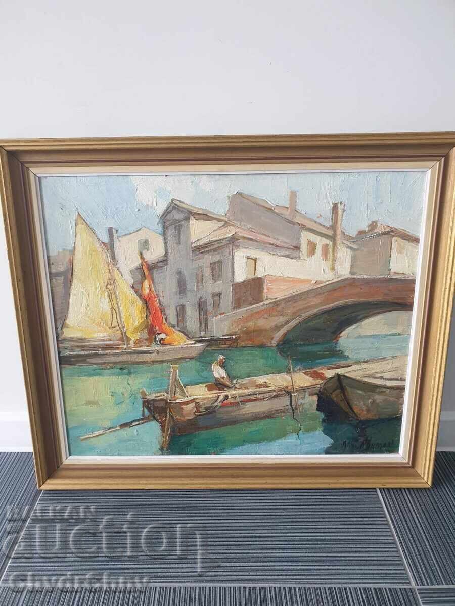 Κνουτ Νόρμαν σουηδική παλιά μεγάλη ελαιογραφία σε κόντρα πλακέ