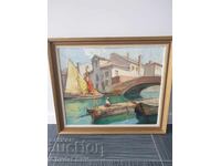 Knut Norman Swedish old large painting oil on fiberboard