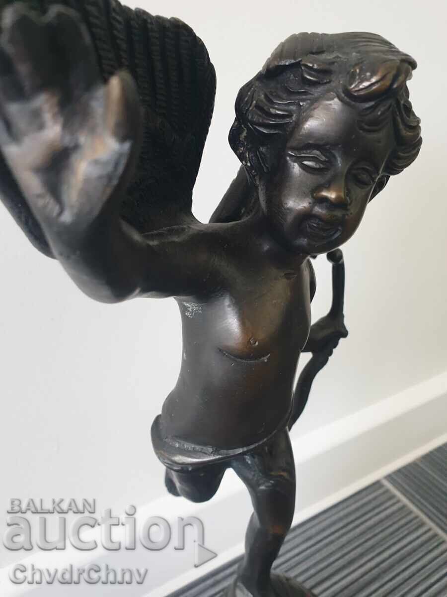 Veche sculptură/figură de bronz franceză a unui înger/zeu Cupidon - 5
