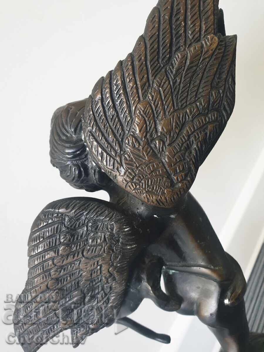 Veche sculptură/figură de bronz franceză a unui înger/zeu Cupidon - 6
