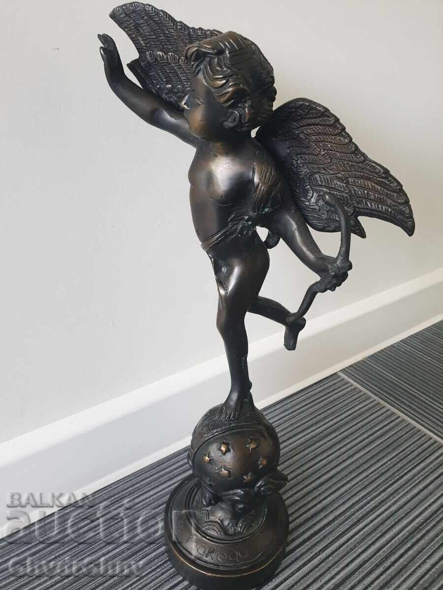 Veche sculptură/figură de bronz franceză a unui înger/zeu Cupidon