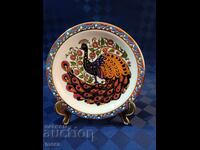 Porcelain author's wall plate - "Peacock" - handmade