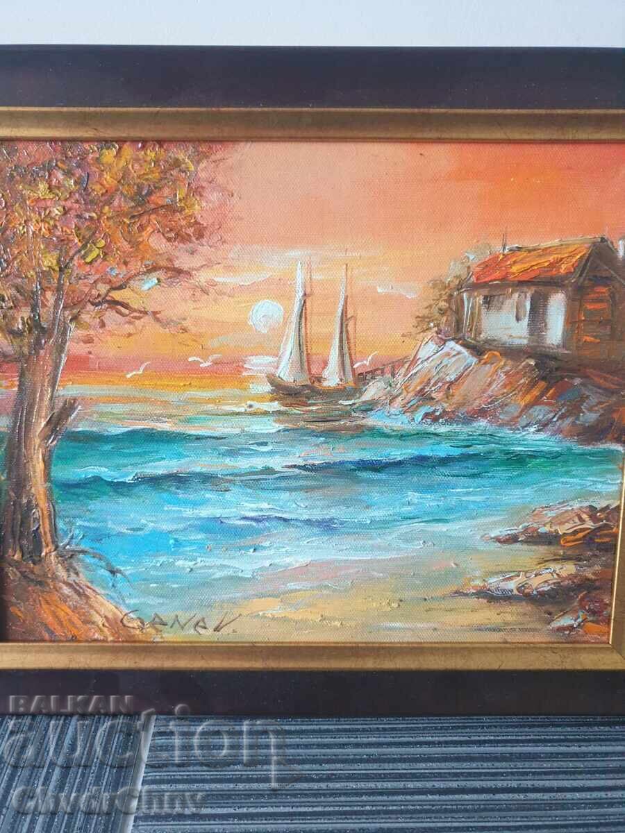 Tablou bulgăresc ulei pe pânză/Dimităr Genev/peisaj marin cu preț 200.00 BGN | € 102.26