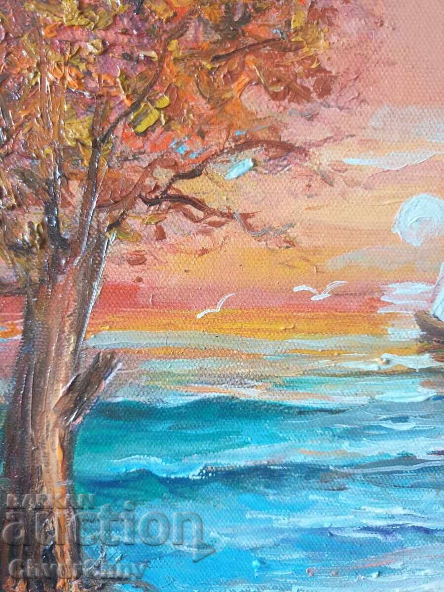 Tablou bulgăresc ulei pe pânză/Dimităr Genev/peisaj marin - 5