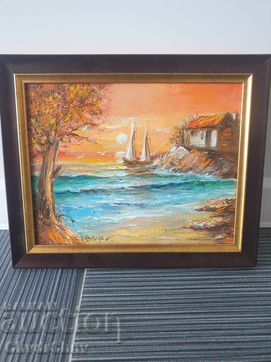 Tablou bulgăresc ulei pe pânză/Dimităr Genev/peisaj marin