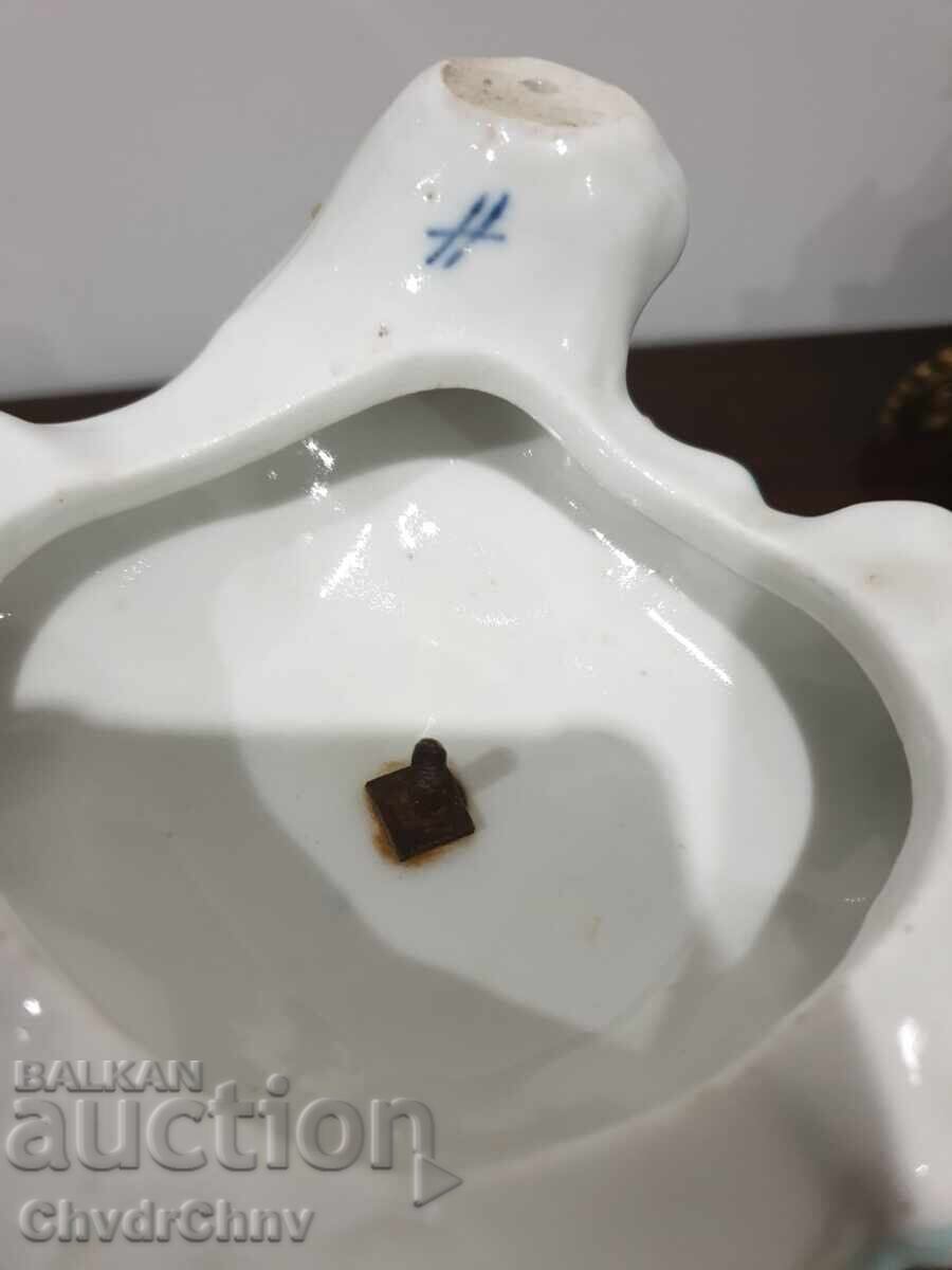 40см стара Sitzendorf фигурална ваза с капак с ангел-херувим - 7