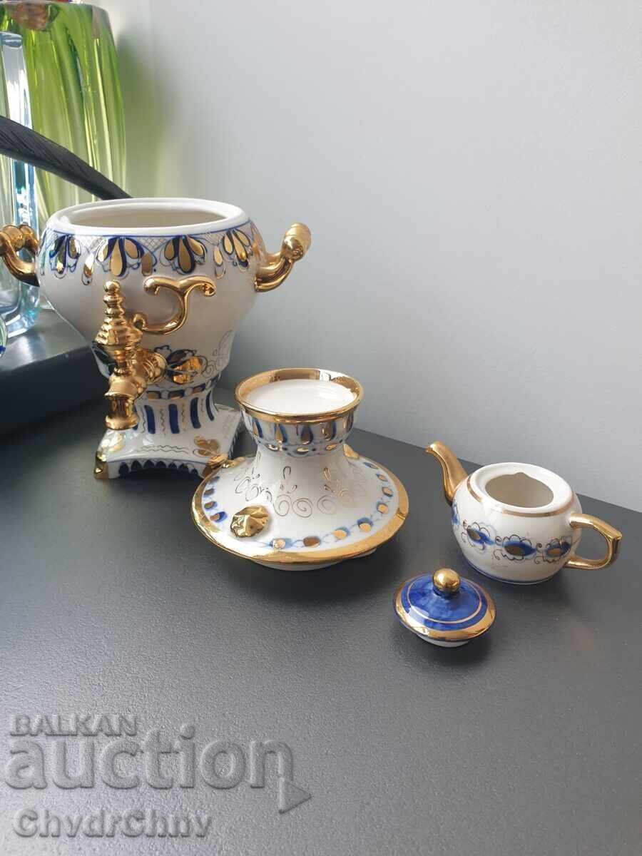 Auction  Decorative old Russian porcelain samovar Gzhel/Russia USSR