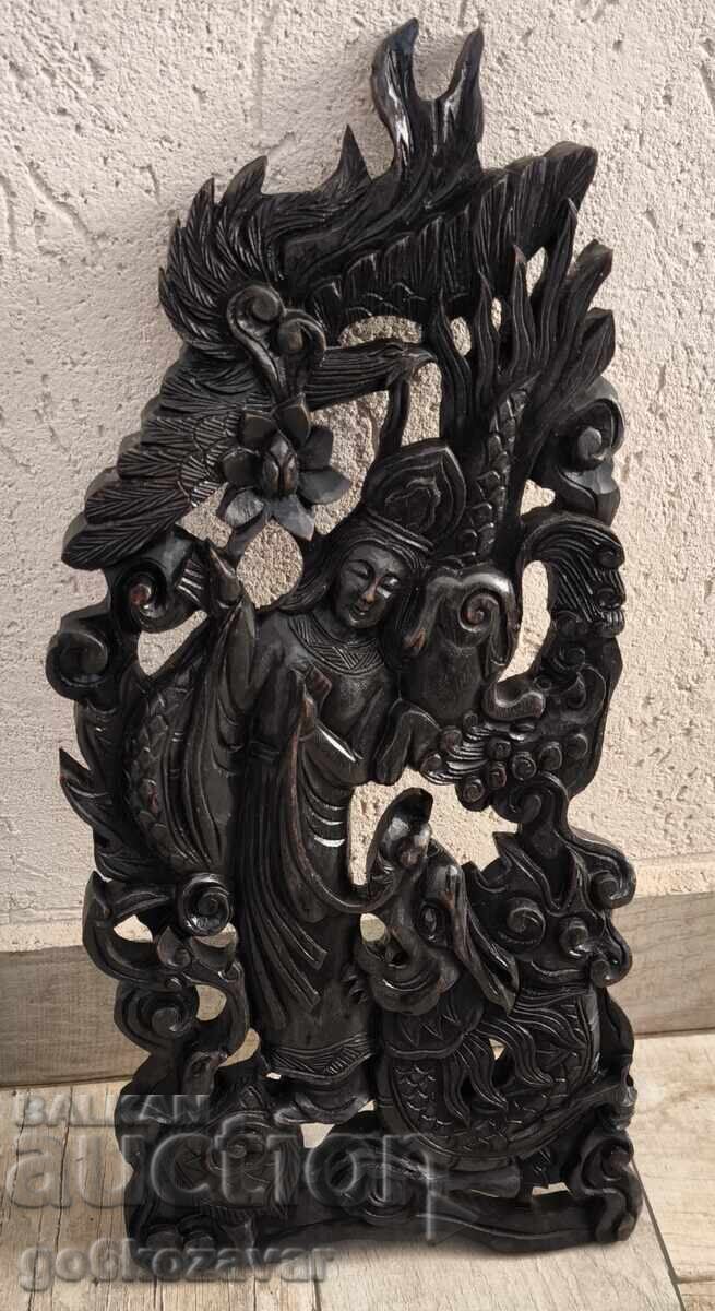 Licitație Sculptură veche în lemn, decorațiune etnografică, panou de perete!