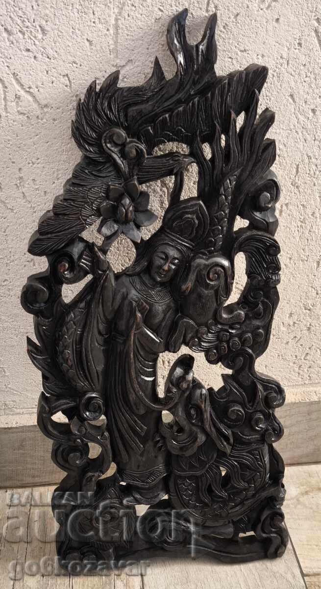 Licitație Sculptură veche în lemn, decorațiune etnografică, panou de perete!