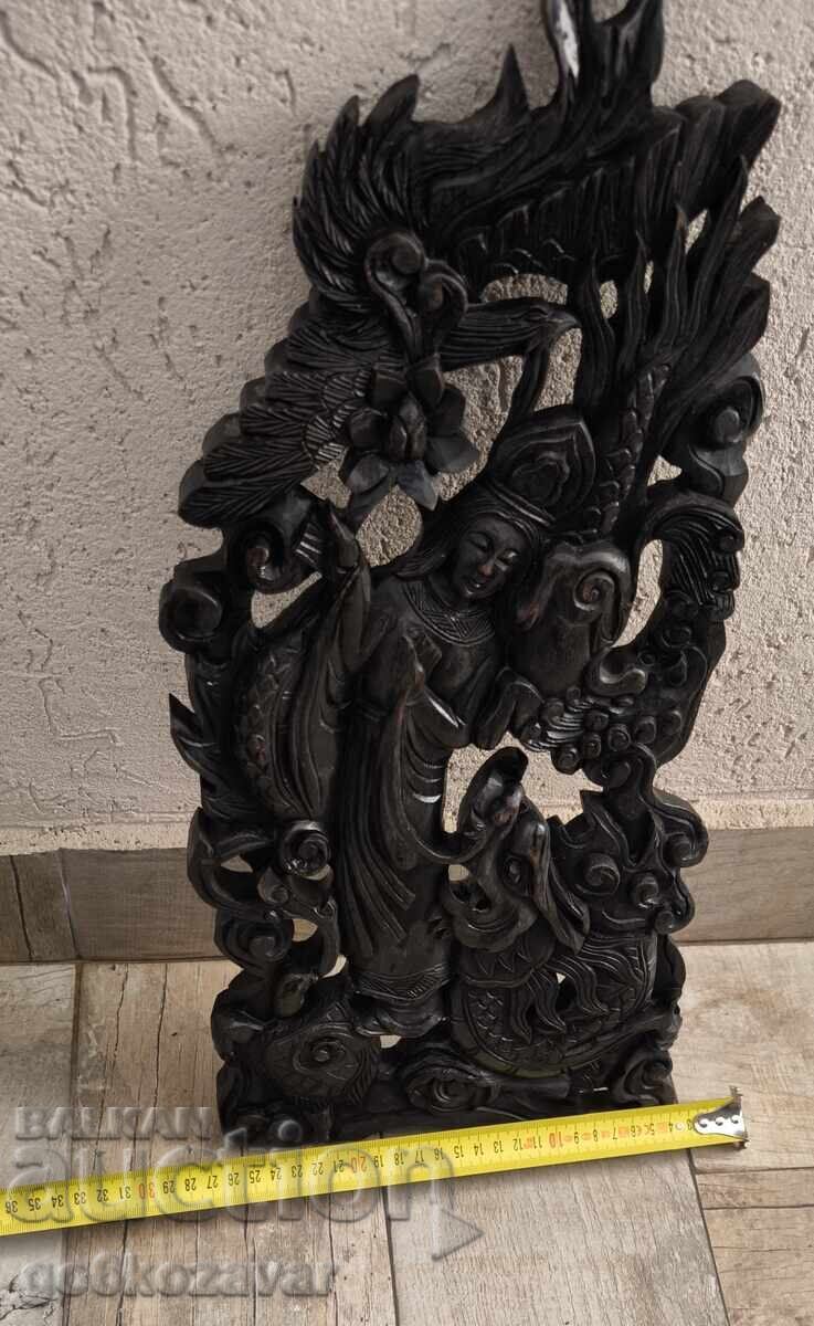 Sculptură veche în lemn, decorațiune etnografică, panou de perete! - 6