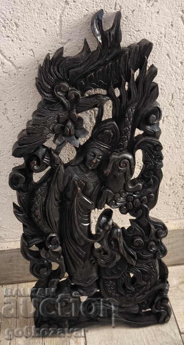 Sculptură veche în lemn, decorațiune etnografică, panou de perete!