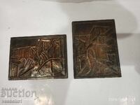 Plăci vechi de cupru în relief Plovdiv Orașul Vechi două bucăți