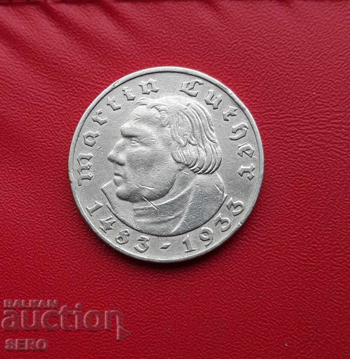Germany - 2 Mark 1933 A-Berlin - 450 g. from the birth of M. Luther with price 69.00 BGN | € 35.28