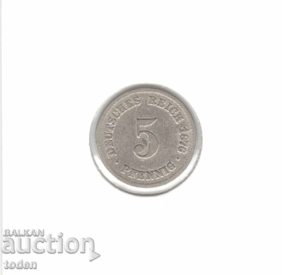 Auction  Germany - 5 Pfennig - 1876 C - KM# 3 - Wilhelm I - Type 1 - Large Shield